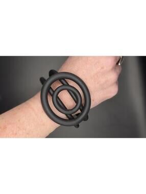 Black Rubber Bracelet Cuff Bangle Round Circle Design Statement Jewelry